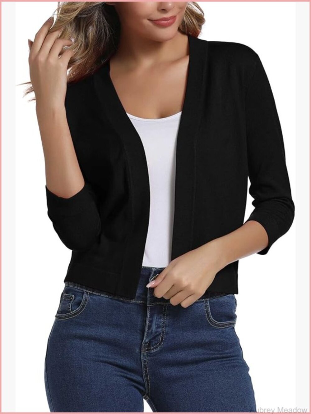 3/4 Sleeve Cropped Cardigan Sweater Shrug